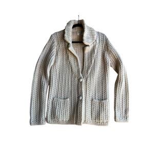 Sears Vintage Women's M Chunky Knit Fishermancore Cardigan With Pockets Ivory